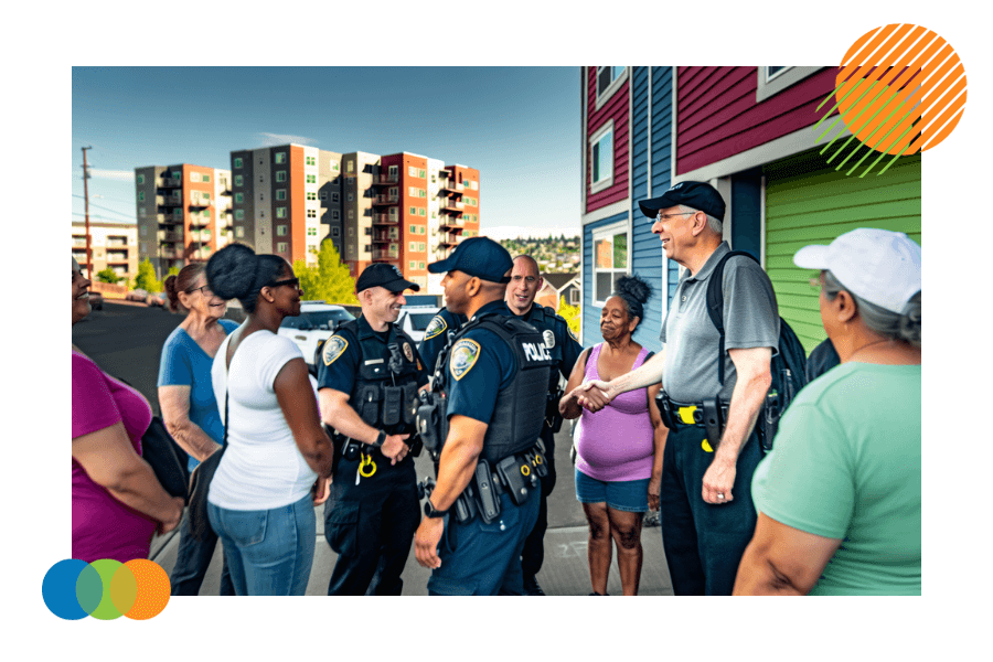 Police officers engaging with diverse community members